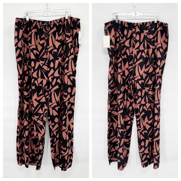 NEW A New Day High-Rise Wide Leg Linen Pull On Pants - Brown/Black - Picture 2 of 10